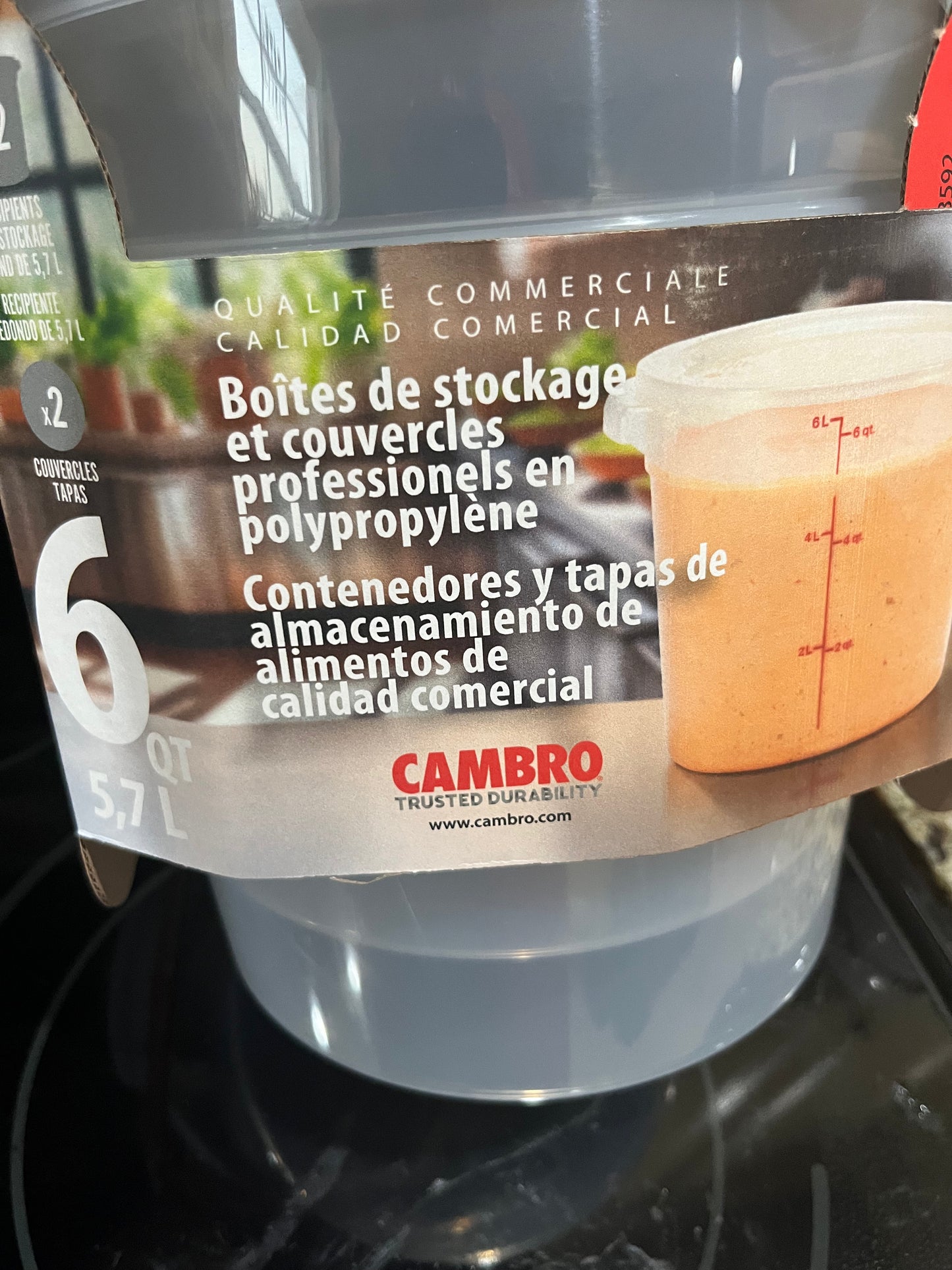 Cambro 6 qt brine bowl with lid , 2 pack